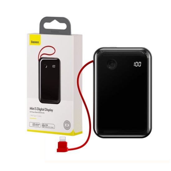 BASEUS POWER BANK MINI S BS-P1002C (PPXF-A01) WITH IP CABLE 2 INPUTS/4 OUTPUTS 10000MAH 15W 3A BLACK BASEUS POWER BANK MINI S BS-P1002C (PPXF-A01) WITH IP CABLE 2 INPUTS/4 OUTPUTS 10000MAH 15W 3A BLACK